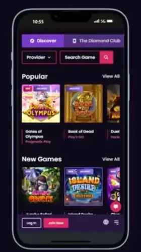 Vegasnow Casino device interface on a smartphone